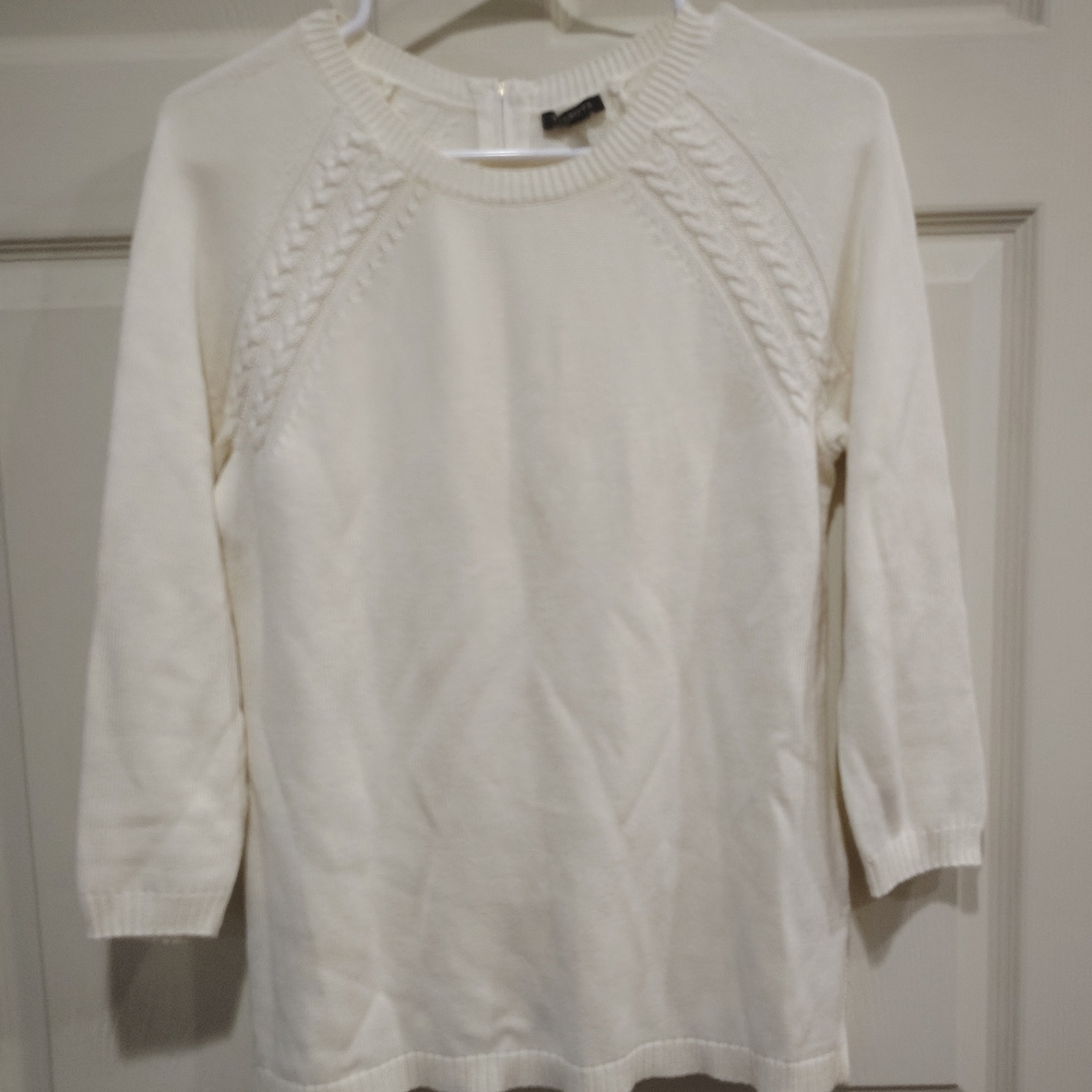 Talbots Ivory Cable Knit Crewneck Sweater